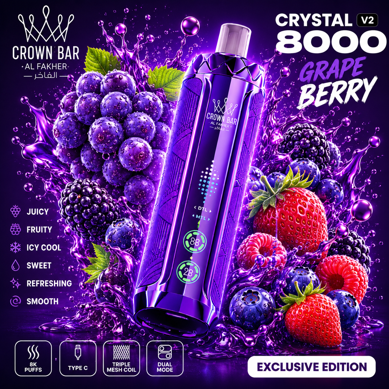 AL FAKHER CRYSTAL V2 8000 PUFFS - Grape Berry