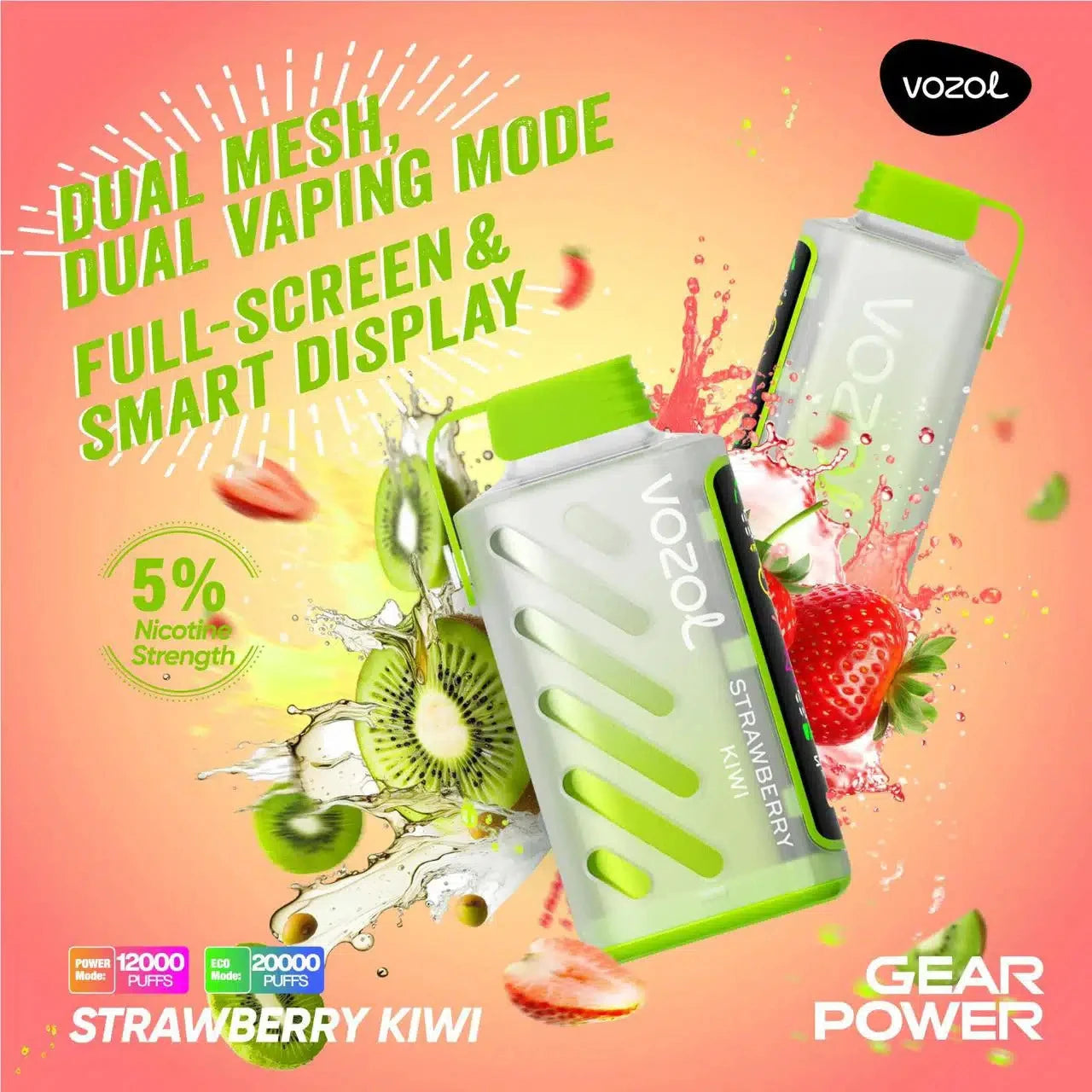 VOZOL GEAR POWER 20000 ZÜGE - Strawberry Kiwi 20MG