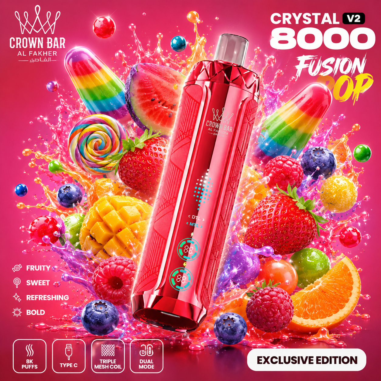 AL FAKHER CRYSTAL V2 8000 PUFFS - Fusion Pop