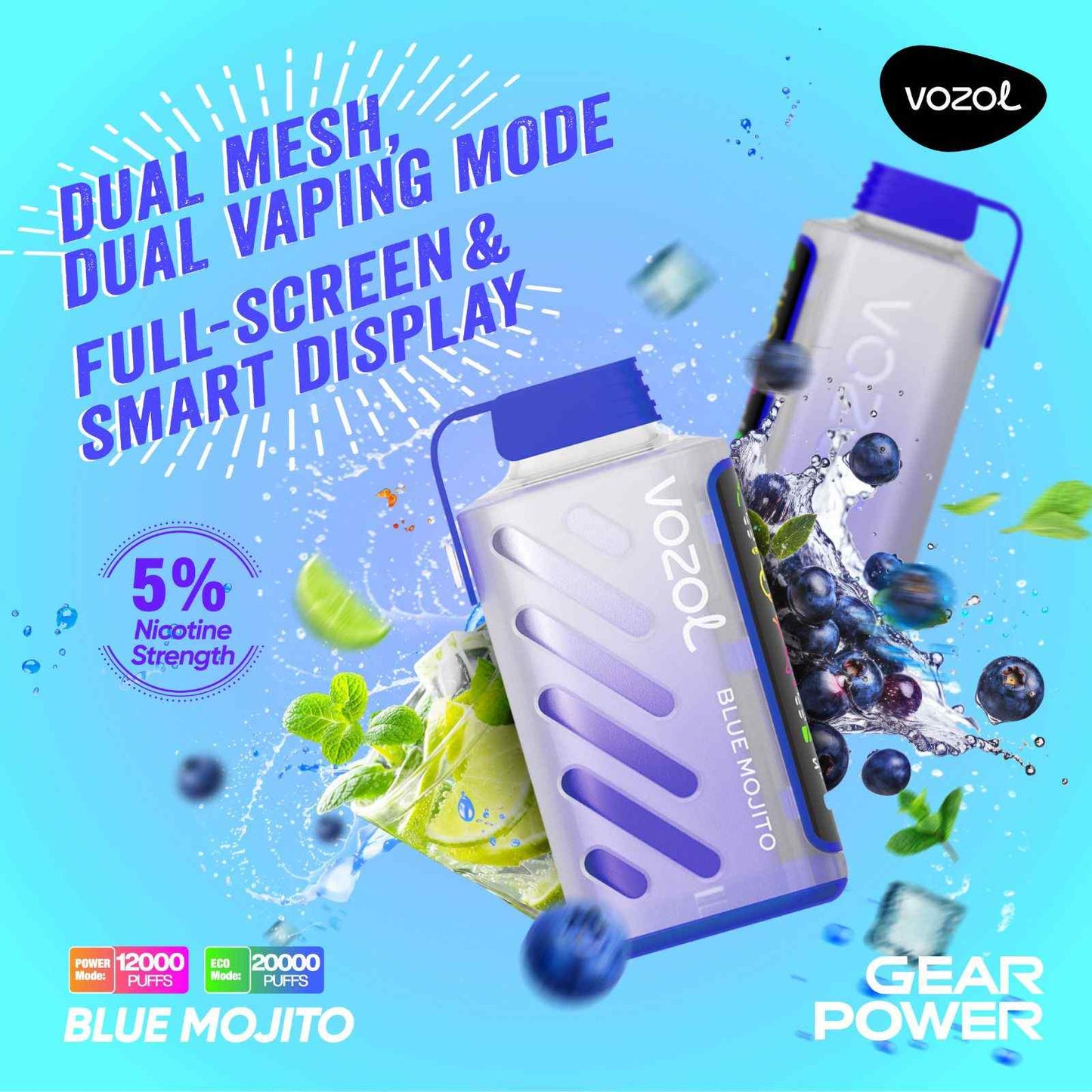 VOZOL GEAR POWER 20000 ZÜGE - Blue Mojito 20MG