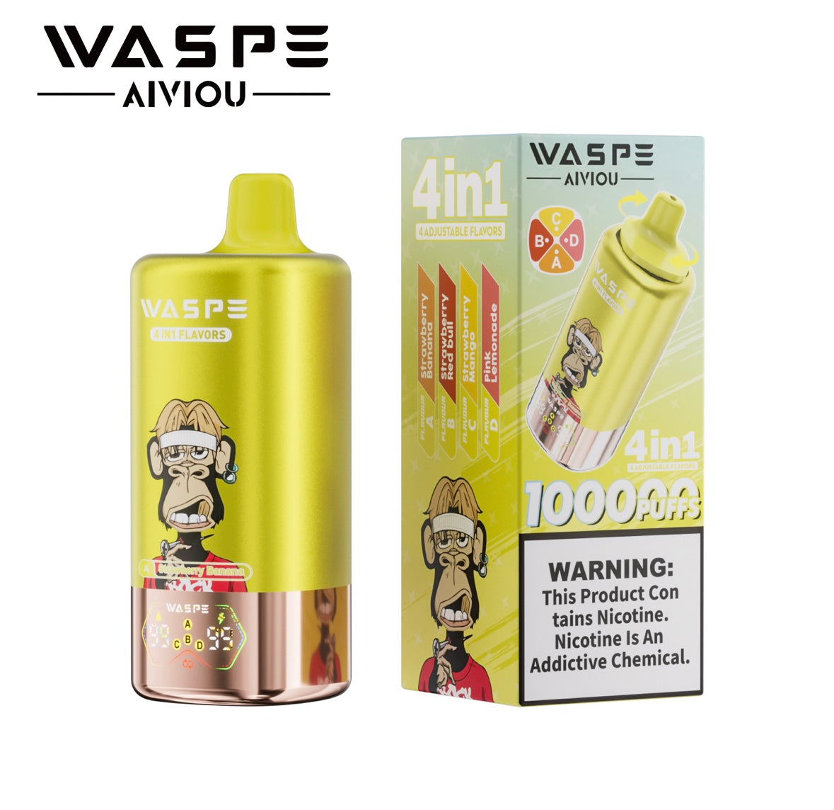 WASPE 4-in-1 100000 ZÜGE - Strawberry Banana / Strawberry Red Bull / Strawberry Mango / Pink Lemonade