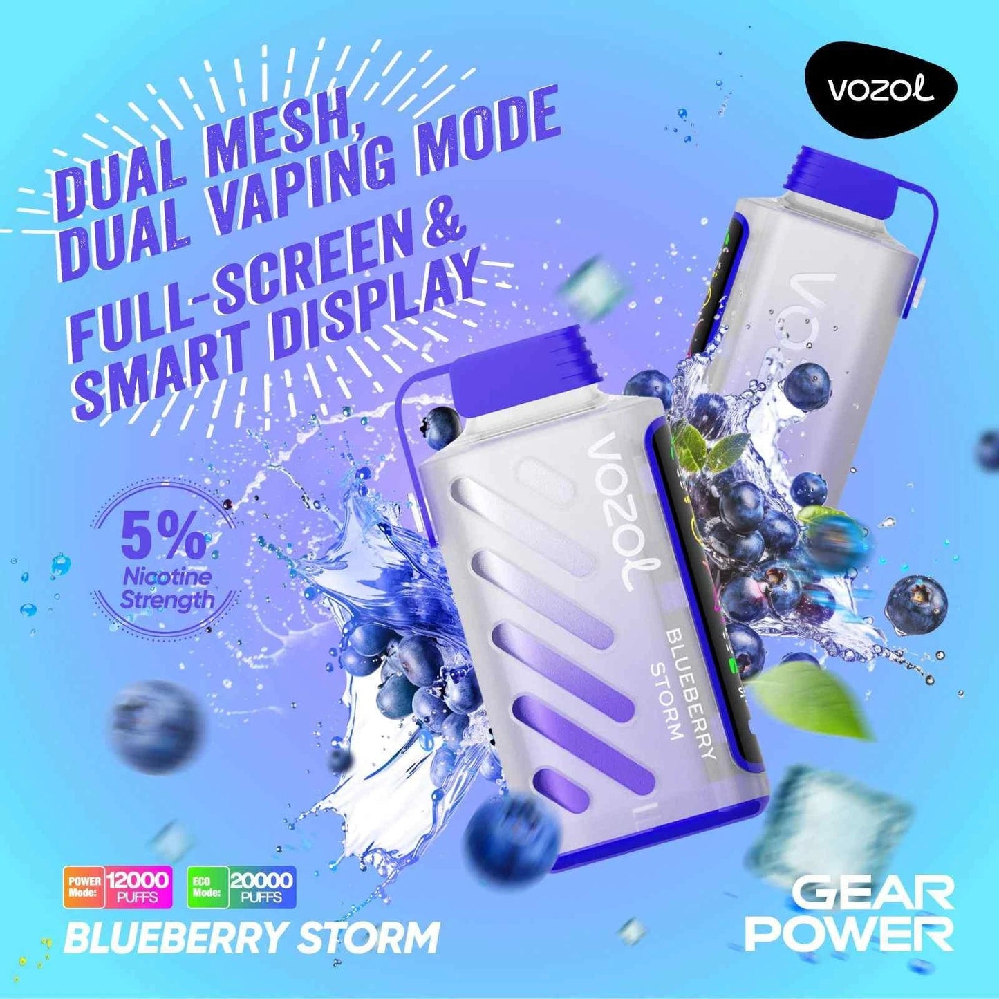 VOZOL GEAR POWER 20000 ZÜGE - Blueberry Storm 20MG