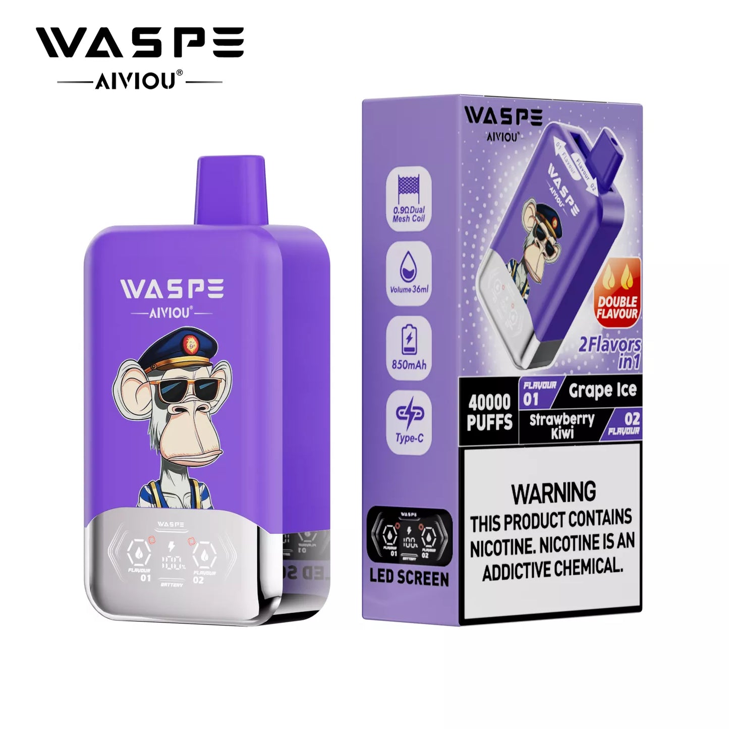 WASPE AIVIOU 40000 ZÜGE - Grape Ice & Strawberry Kiwi