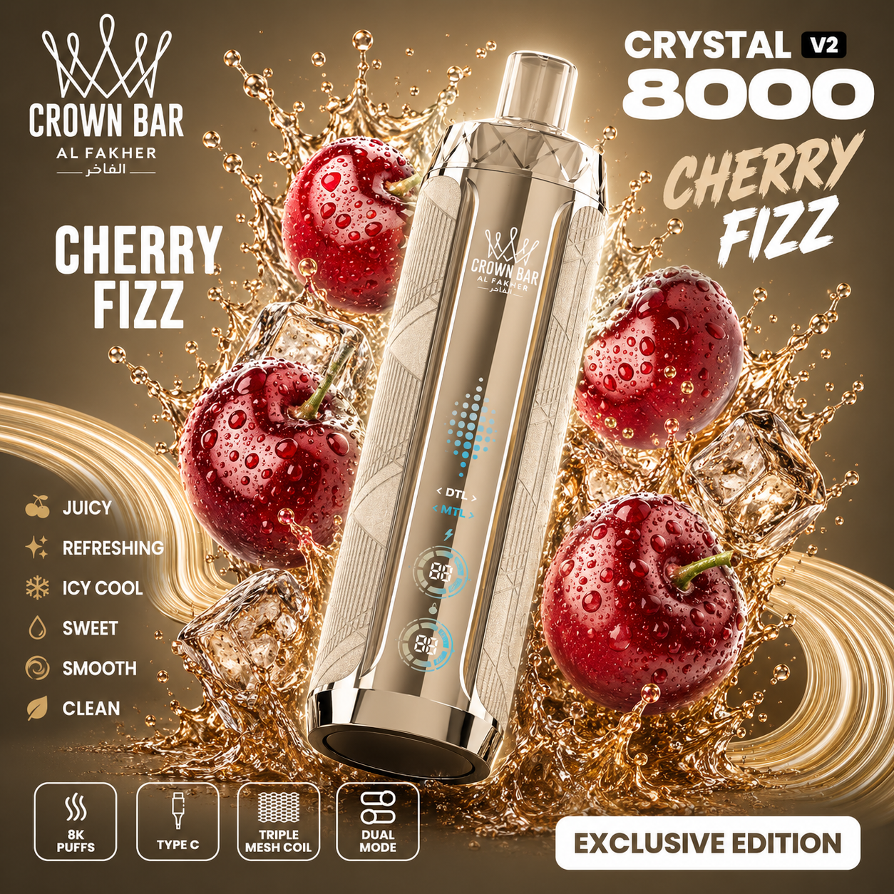 AL FAKHER CRYSTAL V2 8000 PUFFS - Cherry Fizz