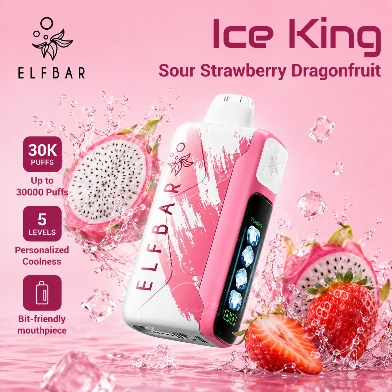 ELF BAR ICE KING 30000 ZÜGE - Sour Strawberry Dragonfruit
