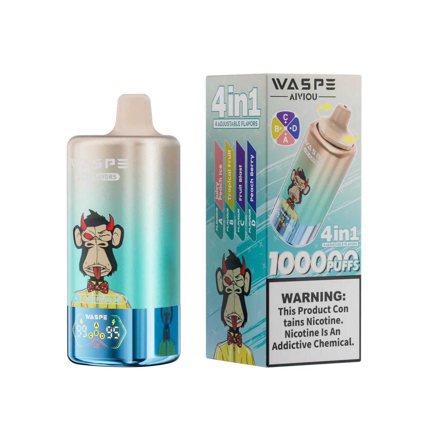 WASPE 4-in-1 100000 ZÜGE - Juicy Peach Ice / Tropical Fruit / Fruit Blast / Peach Berry