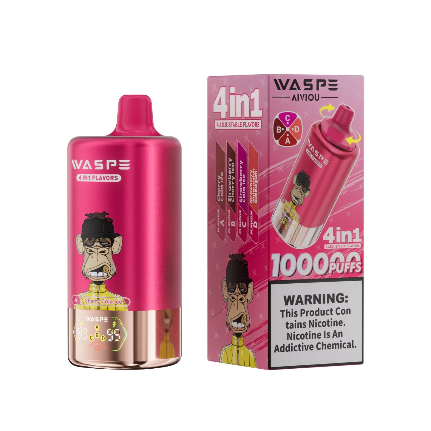 WASPE 4-in-1 100000 ZÜGE - Cherry Cola Ice / Strawberry Cherry Ice / Strawberry Cola Ice / Strawberry Watermelon Bubblegum