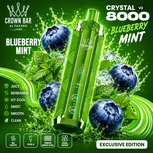 AL FAKHER CRYSTAL V2 8000 PUFFS - Blueberry Mint