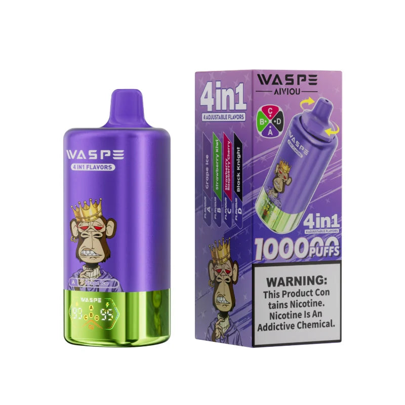 WASPE 4-in-1 100000 ZÜGE - Grape Ice / Strawberry Kiwi / Strawberry Raspberry Cherry / Black Knight