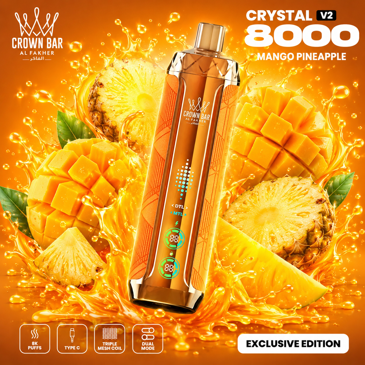 AL FAKHER CRYSTAL V2 8000 PUFFS - Mango Pineapple