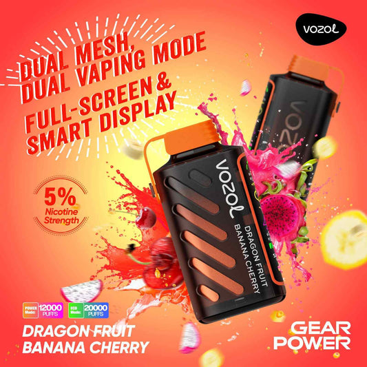 VOZOL GEAR POWER 20000 ZÜGE - Dragon Fruit Banana Cherry 20MG
