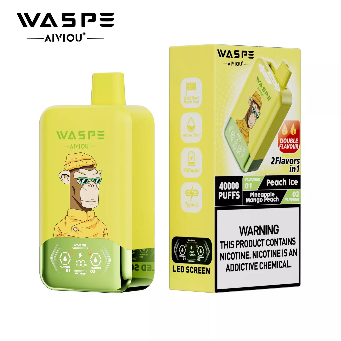WASPE AIVIOU 40000 ZÜGE - Peach Ice & Pineapple Mango Peach