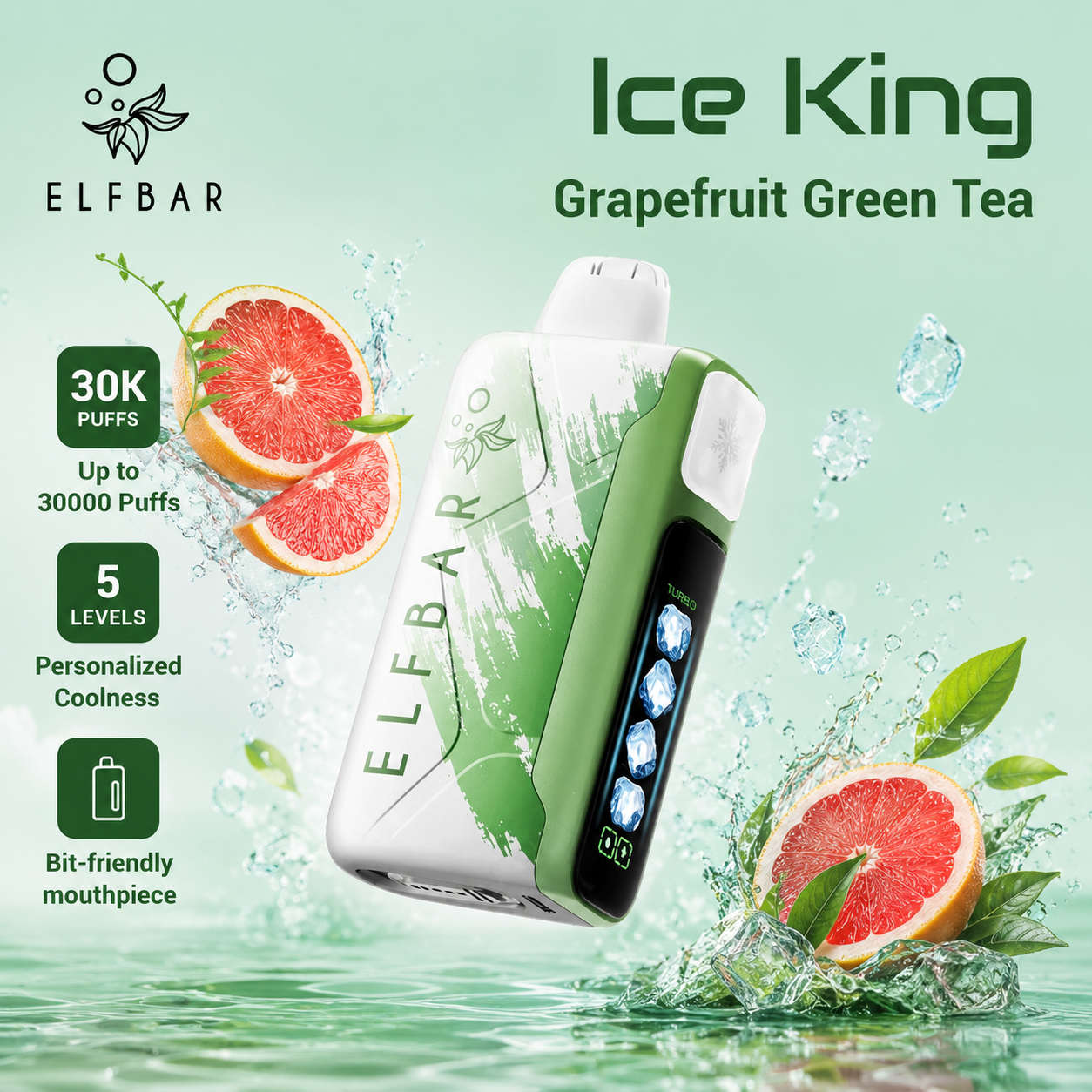 ELF BAR ICE KING 30000 ZÜGE - Grapefruit Green Tea