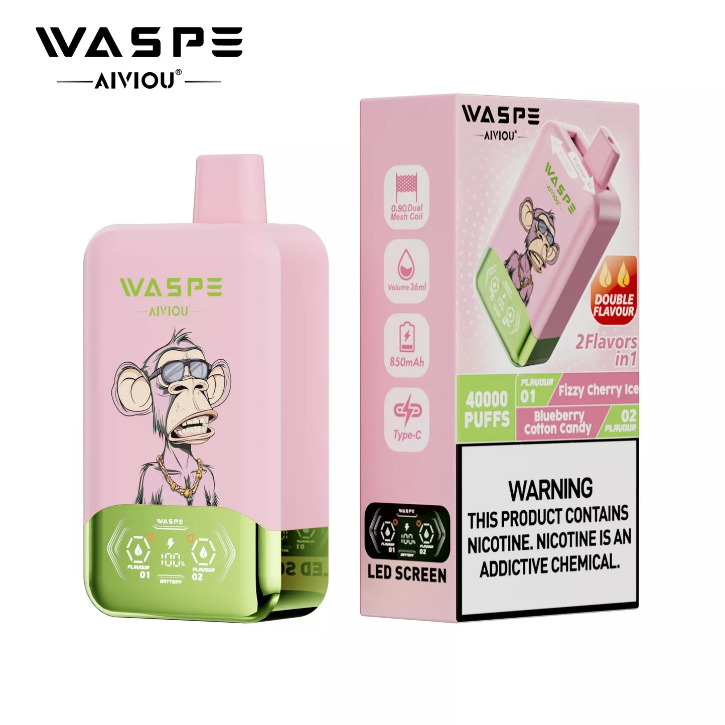 WASPE AIVIOU 40000 ZÜGE - Fizzy Cherry Ice & Blueberry Cotton Candy