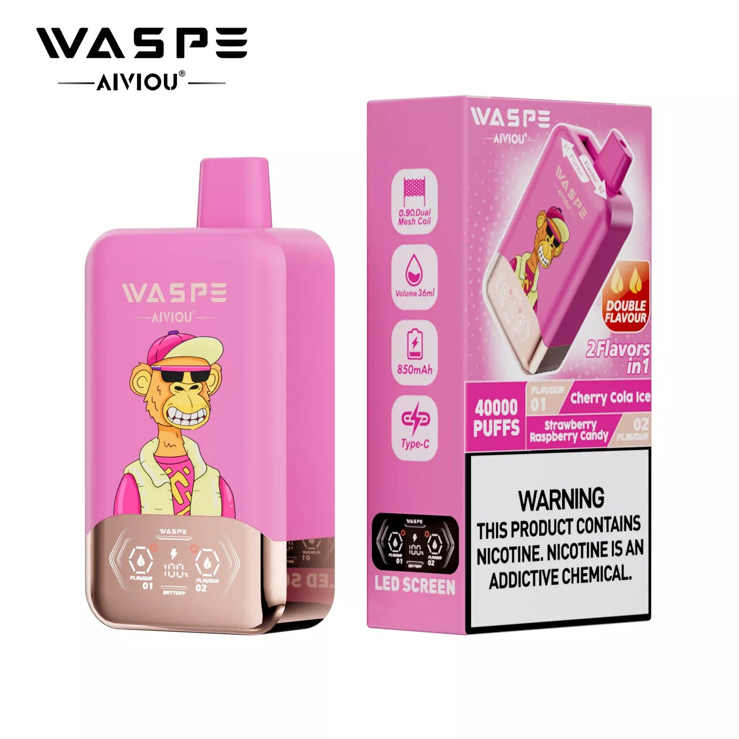 WASPE AIVIOU 40000 ZÜGE - Cherry Cola Ice & Strawberry Raspberry Candy