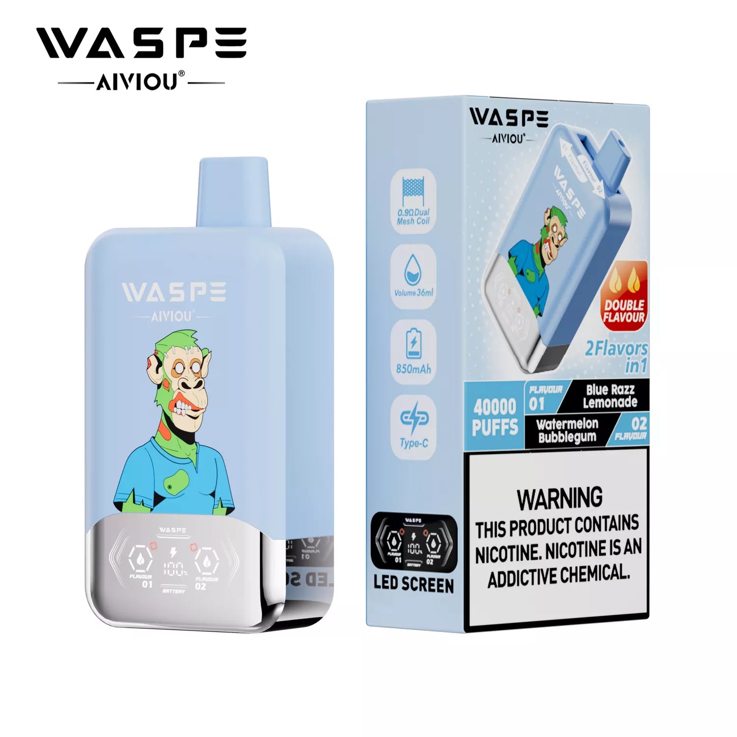 WASPE AIVIOU 40000 ZÜGE - Blue Razz Lemonade & Watermelon Bubblegum