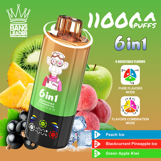 Bang Leader 110000 Züge (6 in 1) - Peach Ice / Blackcurrant Pineapple Ice / Green Apple Kiwi