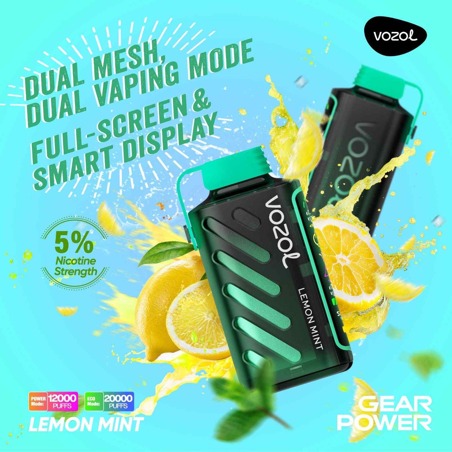 VOZOL GEAR POWER 20000 ZÜGE - Lemon Mint 20MG