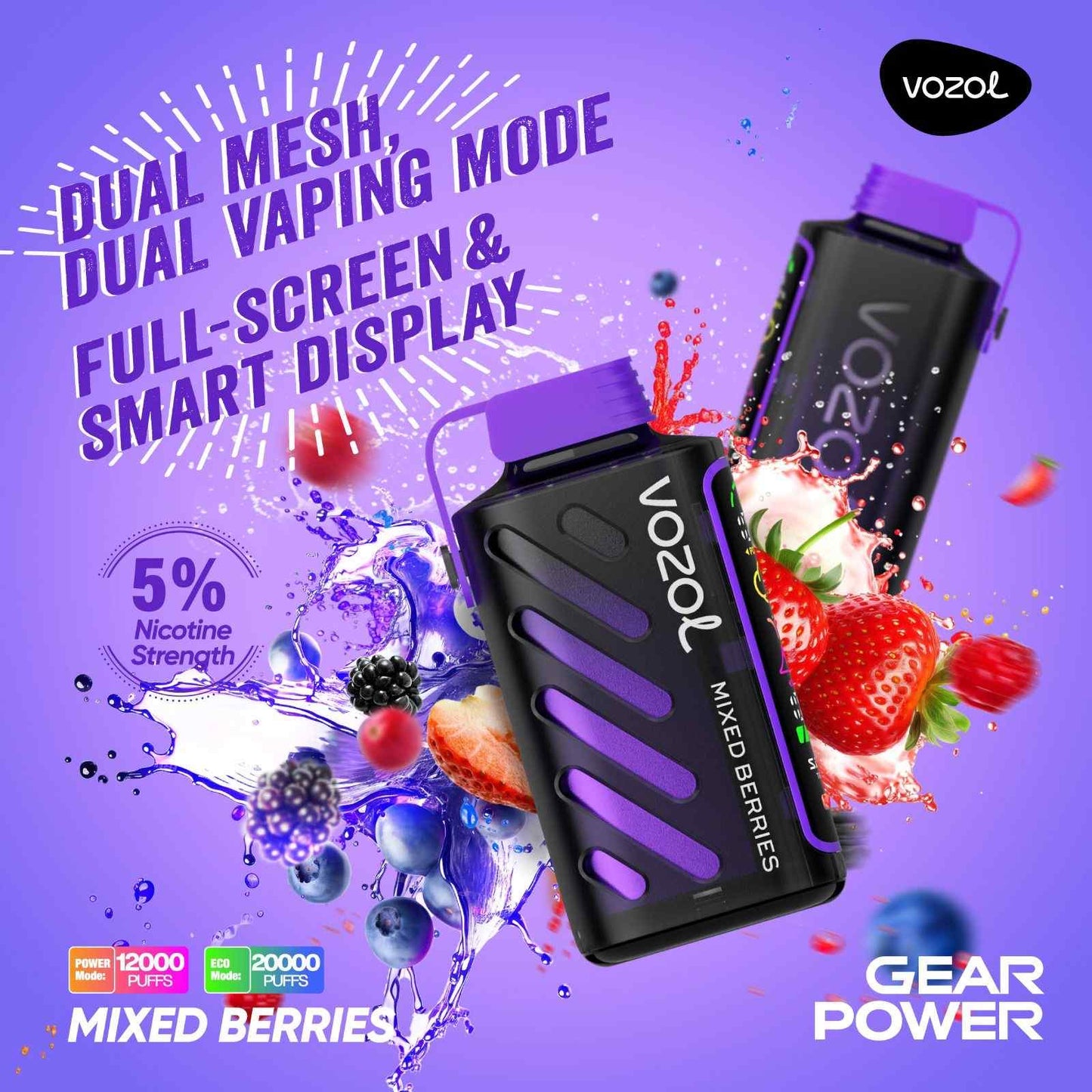 VOZOL GEAR POWER 20000 ZÜGE - Mixed Berries 20MG